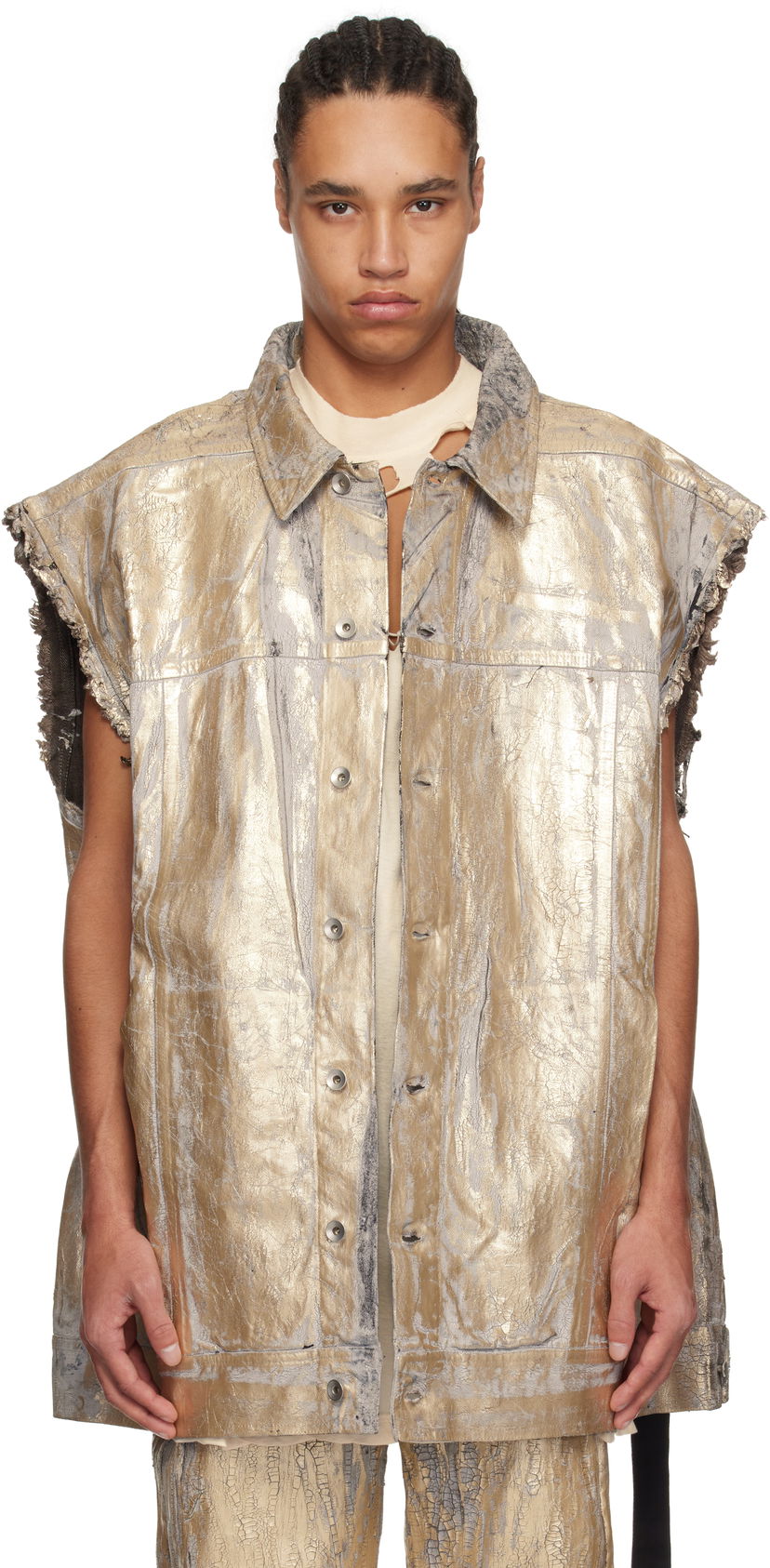 Väst Rick Owens Rick Owens DRKSHDW Hollywood Jumbo Worker Sleeveless Denim Jacket Metallisk | DU01E3762 GMC