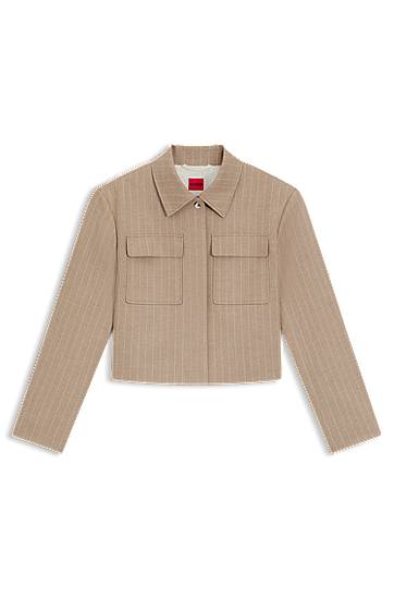 Jacka BOSS Relaxed Fit Pinstripe Flannel Blazer Beige | 50542658