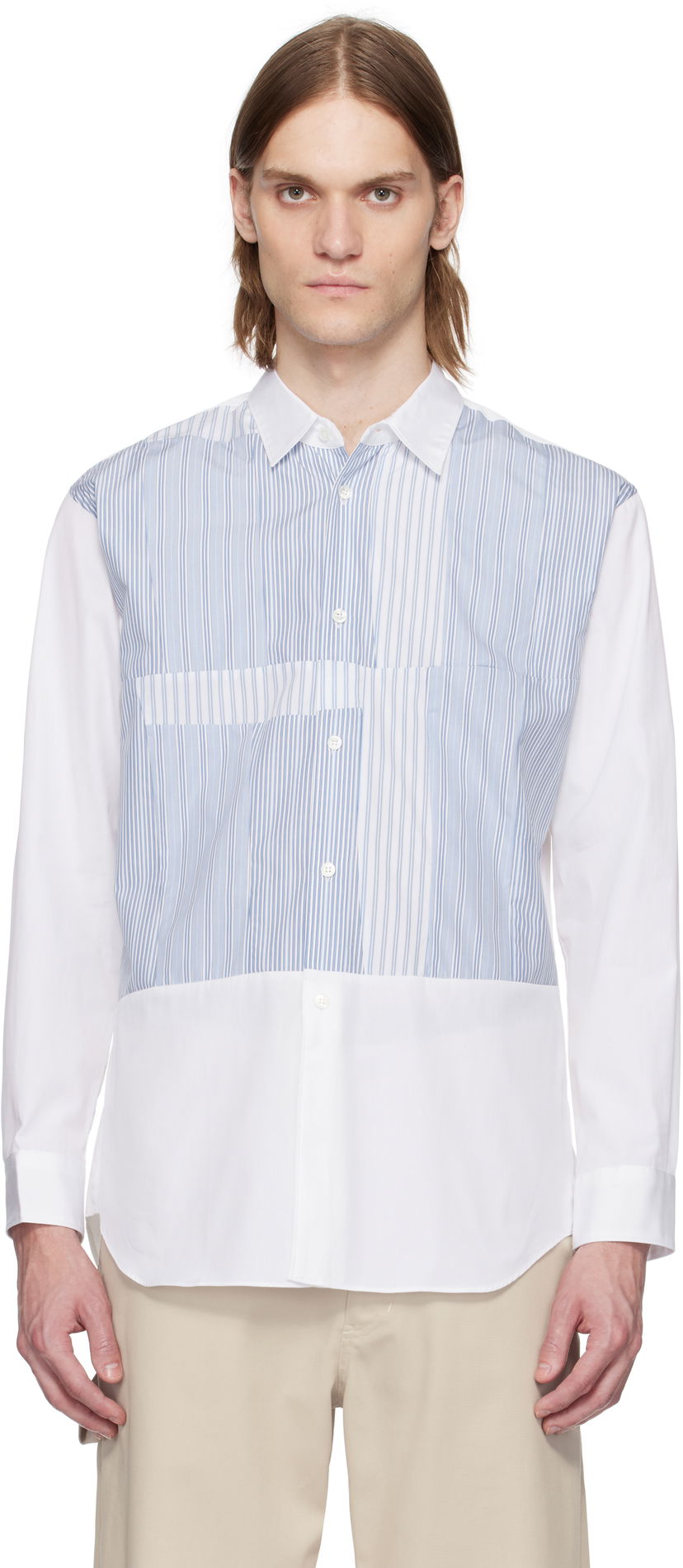 Skjorta Comme des Garçons Comme des Garçons Yarn Dyed Stripe Poplin Shirt Vit | FO-B027-051