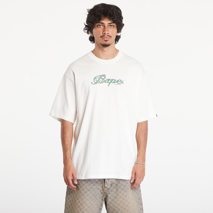T-shirt BAPE A BATHING APE Logo Relaxed Fit Short Sleeve Tee Ivory Vit | 001TEK801316M IVY