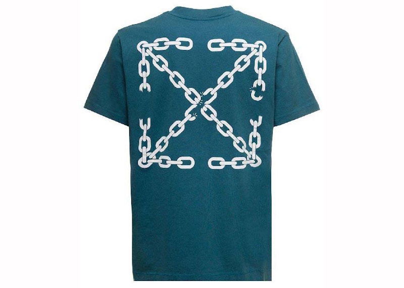 T-shirt Off-White Chain Arrow Slim S/S Tee Duck Green Blå | OMAA027F22JER0115501