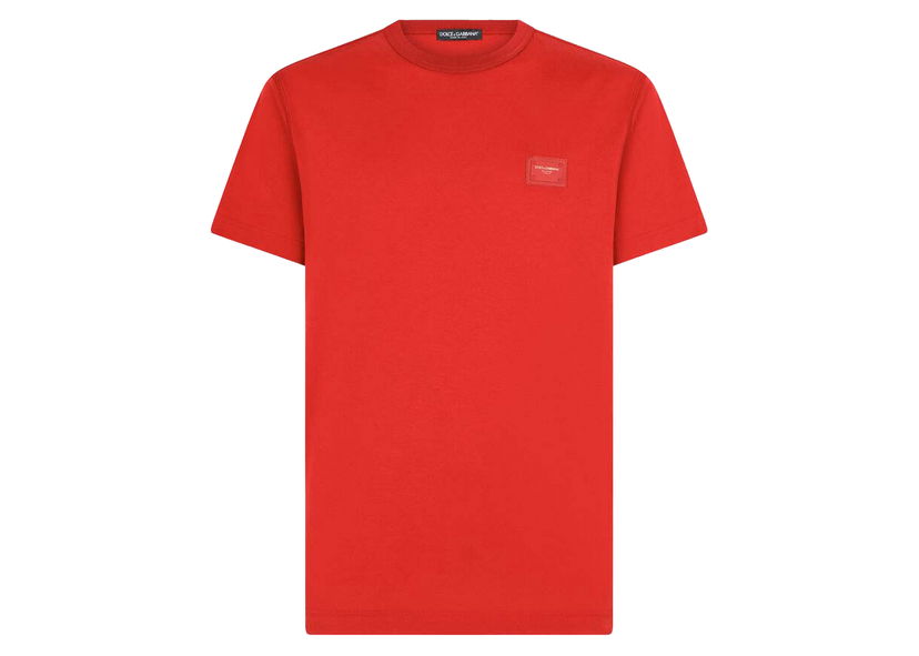 T-shirt Dolce & Gabbana Cotton Branded Plate T-shirt Red Röd | G8KJ9TFU7EQR2254