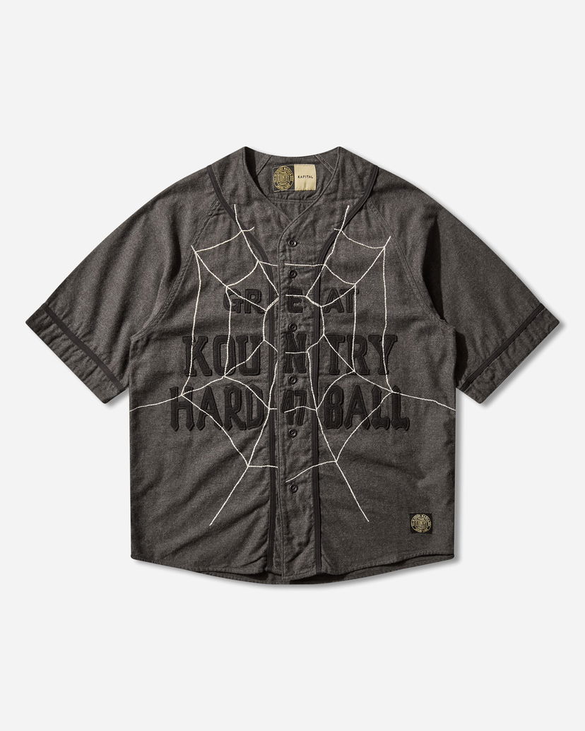 Skjorta KAPITAL Cotton Wool Great Kountry Baseball Shirt with Spiderweb Design Grå | K2505SS215 DARKGRAY