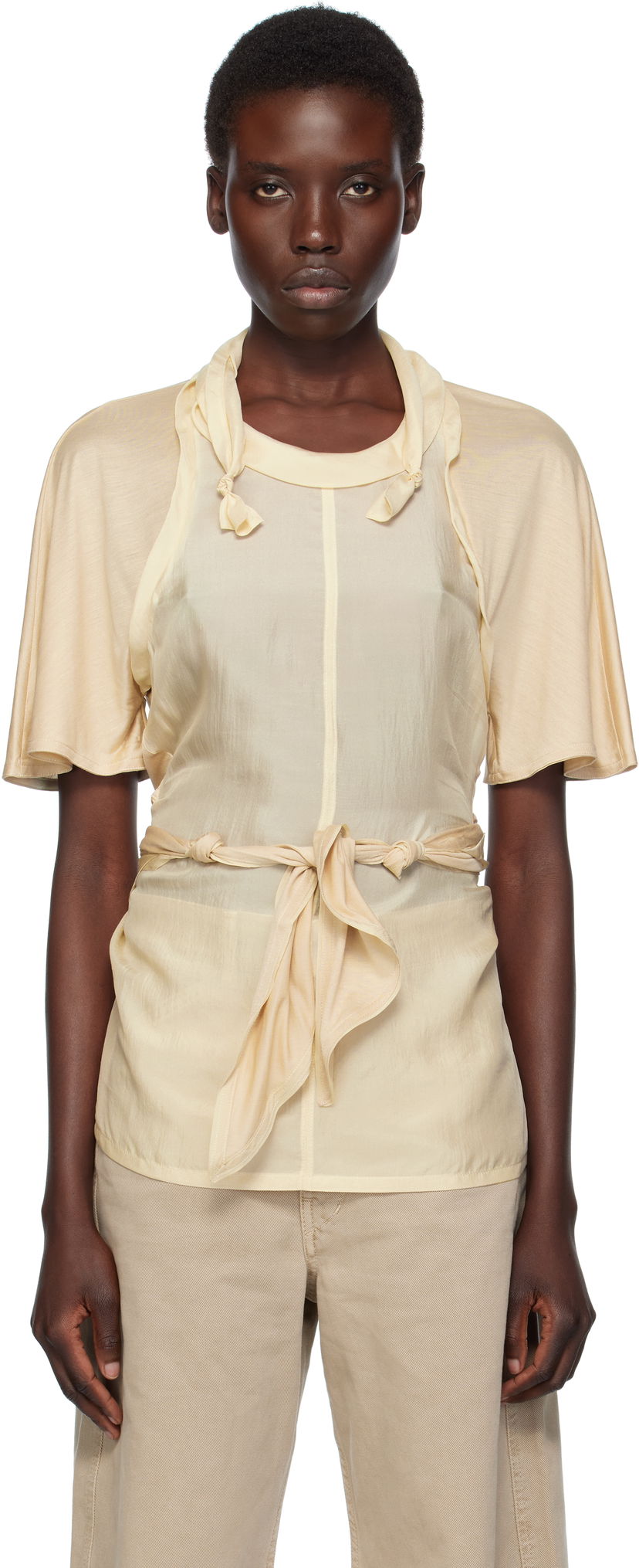 T-shirts och linne LEMAIRE Lemaire Mixed Fabric Knotted Top Beige | TO1332 LF1373