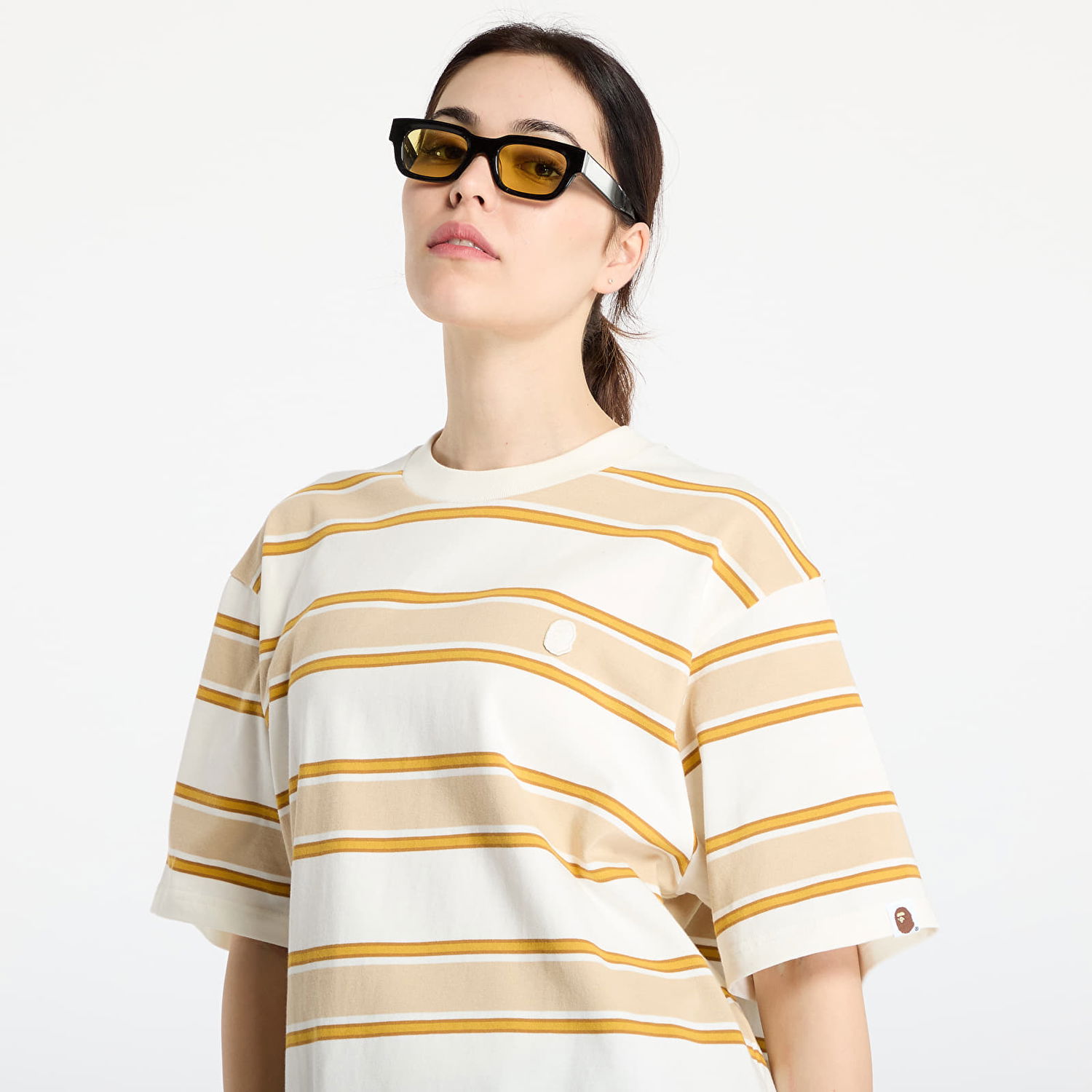 T-shirt BAPE A BATHING APE One Point Strip Relaxed Fit T-Shirt Beige | 001CSL301305MIVY, 1