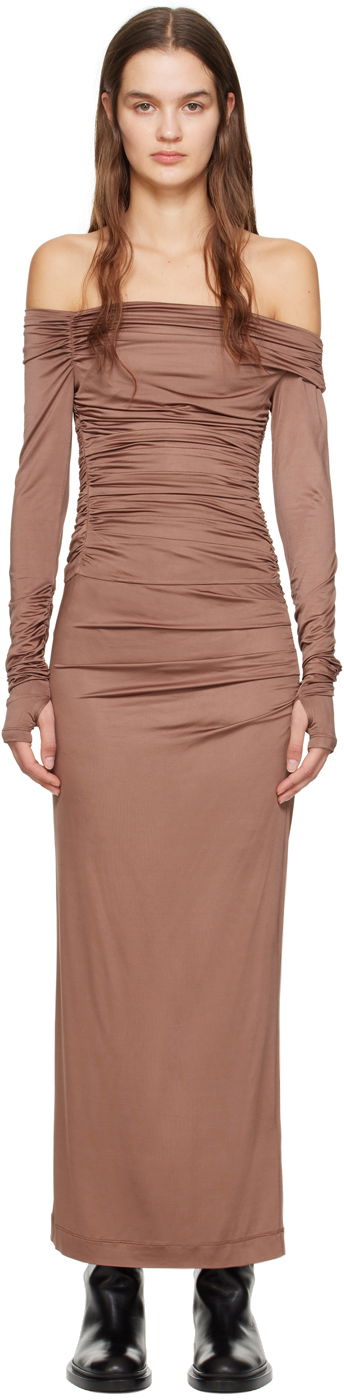 Klä Helmut Lang Off-The-Shoulder Maxi Dress Brun | N10HW603