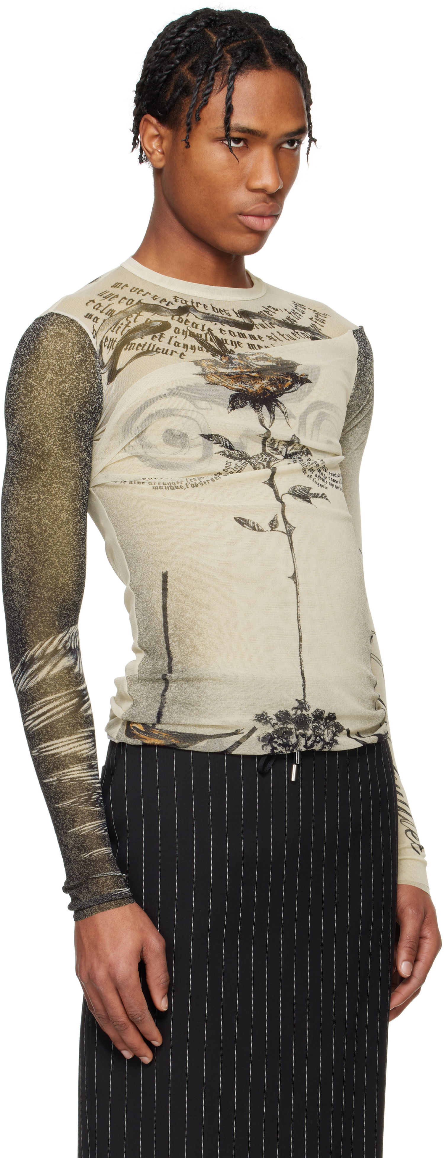 T-shirt Jean Paul Gaultier Jean Paul Gaultier 'The Tattoo Rose and Bird' T-Shirt Beige | 25/34-F-TO269-T583-030030, 1