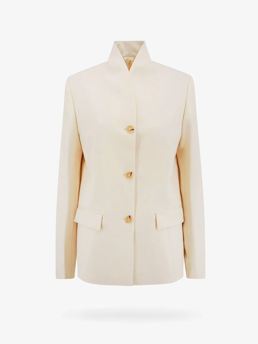 Jacka TOTEME Single-Breasted Band Collar Blazer Beige | 241WRZ1063FB0065007