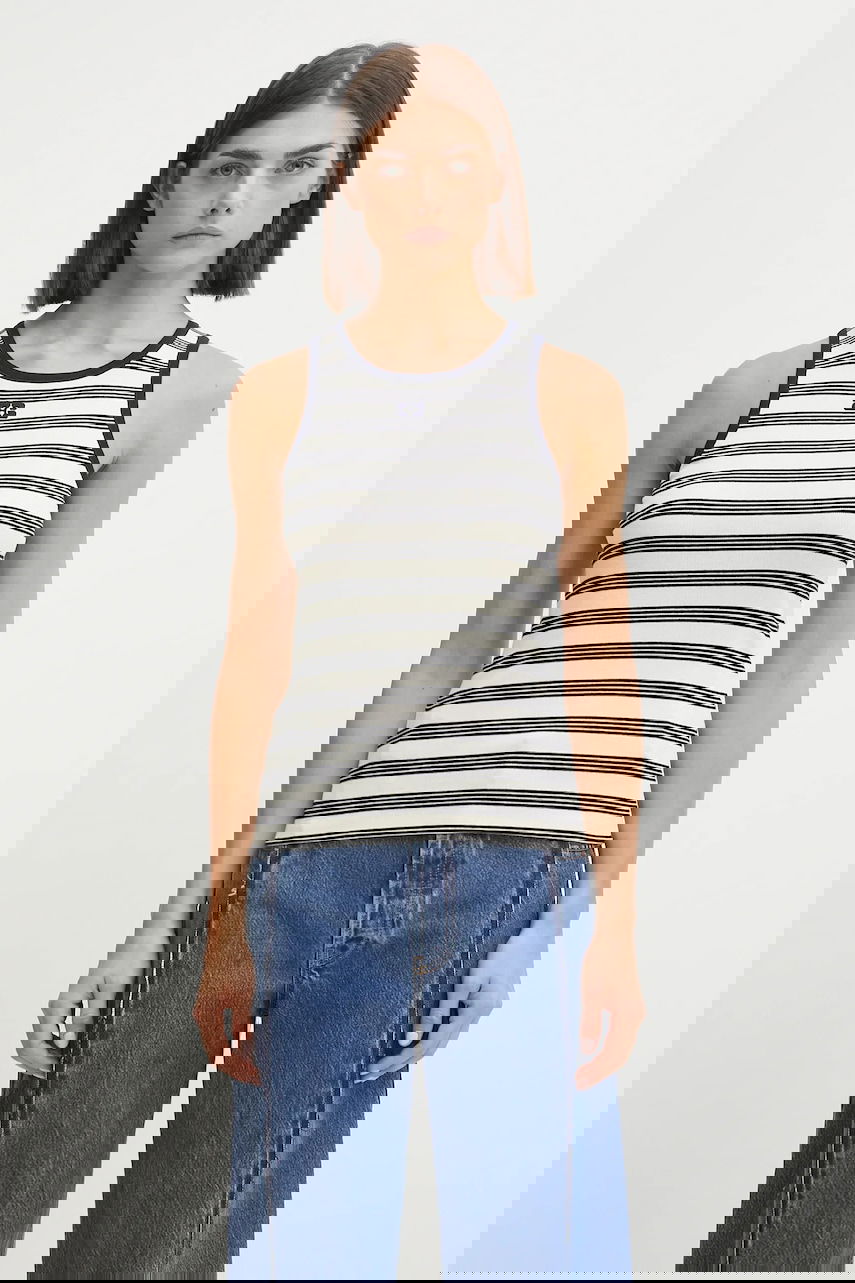 Linne GANNI GANNI Women's Striped Soft Cotton Rib Tank Top Vit | T4144, 0