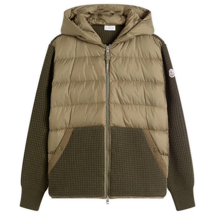 Pufferjacka Moncler Knit Waffle Jacket With Hood Grön | 9B000-31-M4281-828
