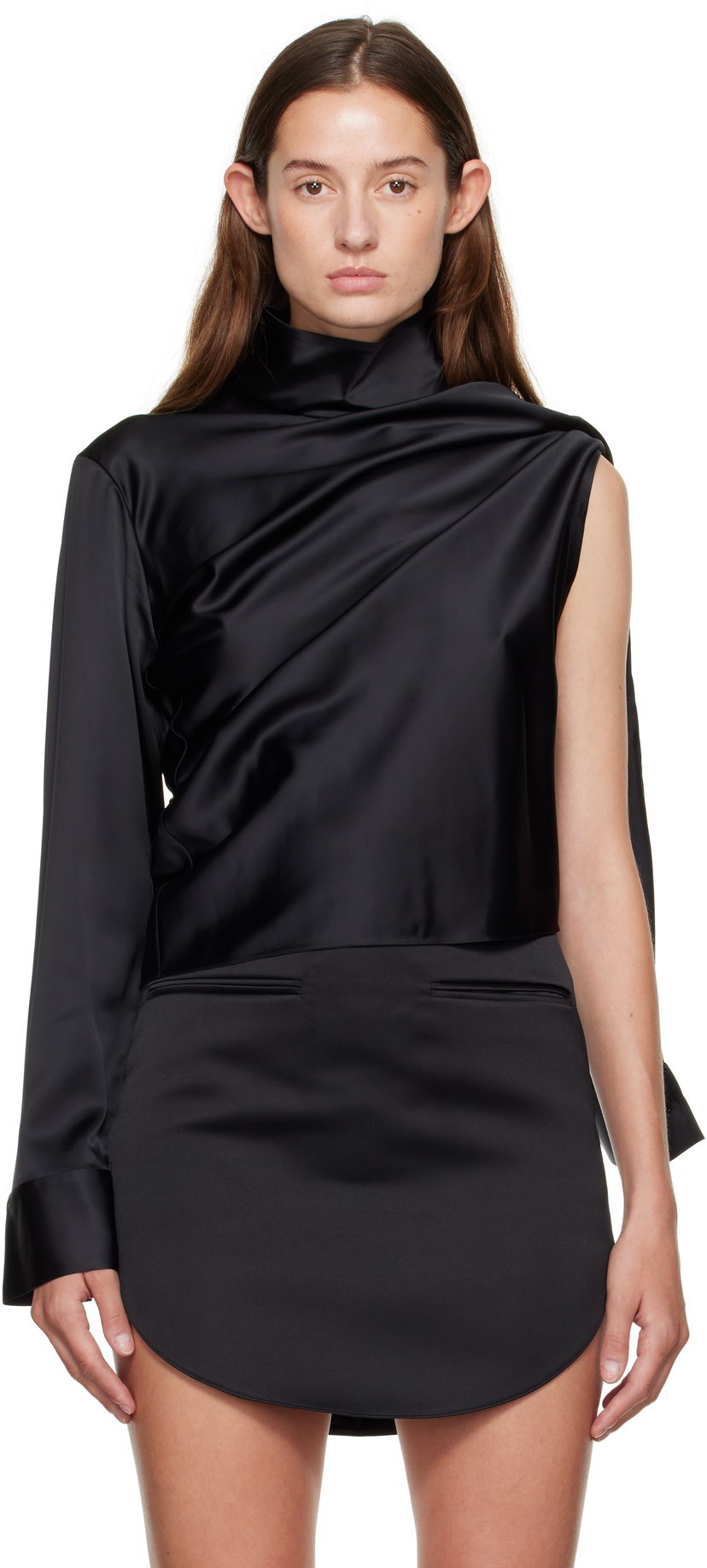 Skjorta Courrèges Courrèges Off-Shoulder Satin Top Svart | 325CCH094VI0073
