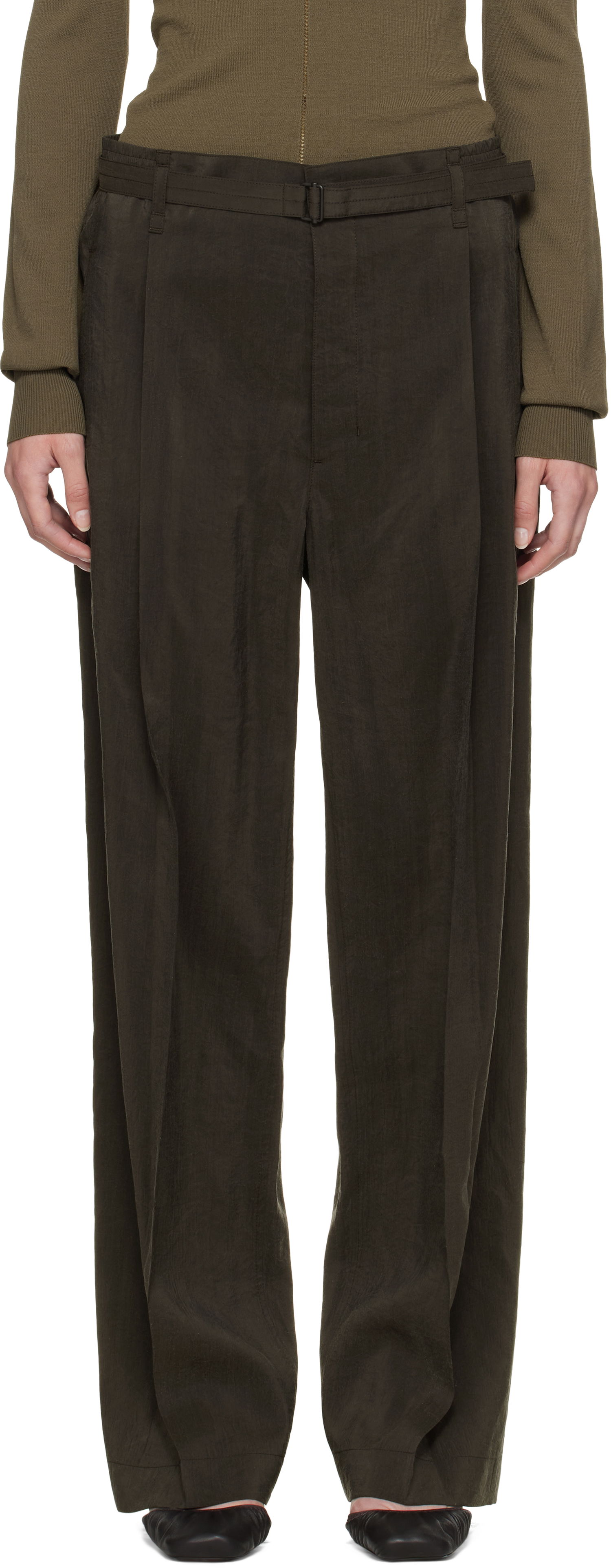 Byxor LEMAIRE Lemaire Belted Relaxed Trousers Grön | PA1206 LF1308, 0