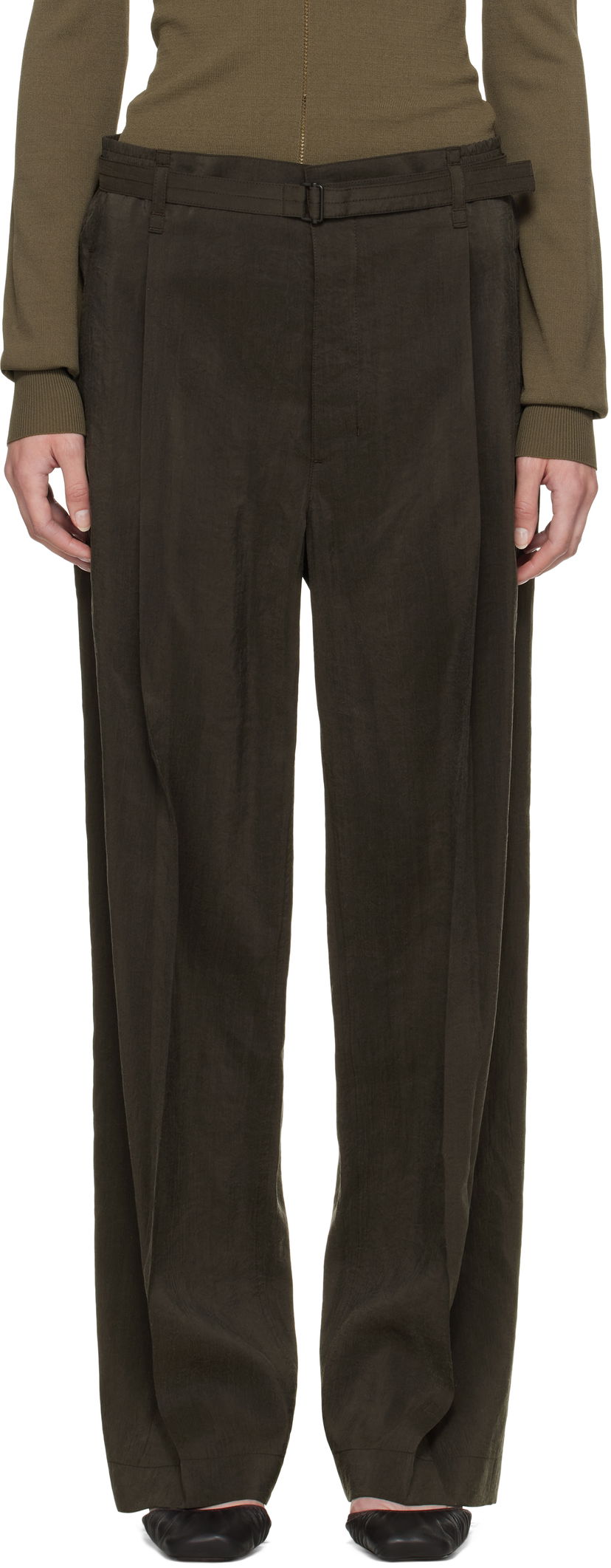 Byxor LEMAIRE Lemaire Belted Relaxed Trousers Grön | PA1206 LF1308
