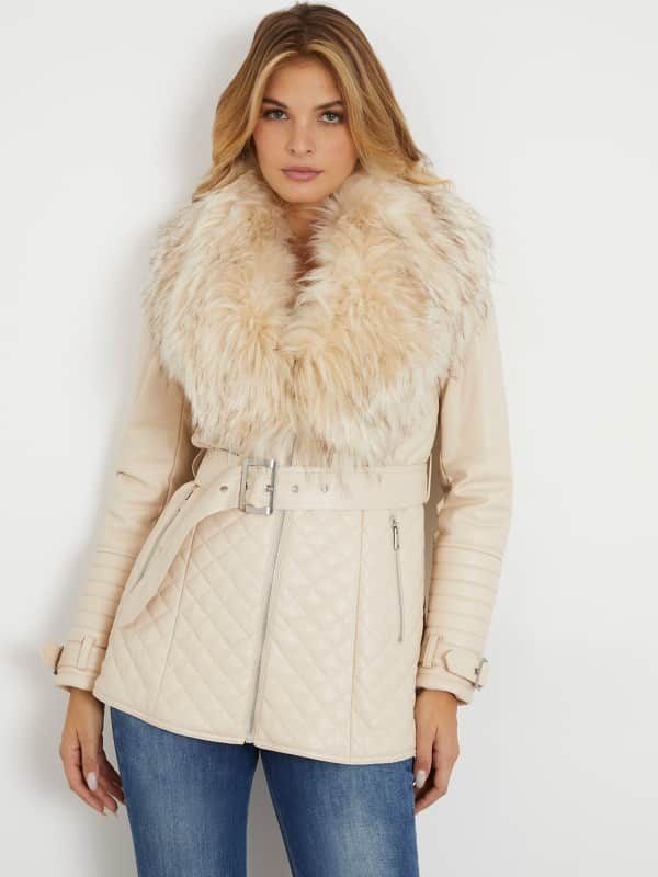 Rockar GUESS Faux Leather Coat Beige | W4PL49WF8Q0, 0