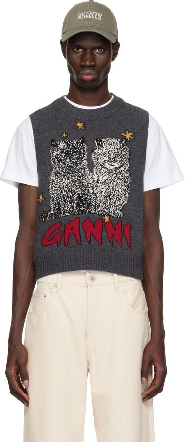 Sweater GANNI GANNI Graphic Cats Knit Vest Grå | K2375, 0