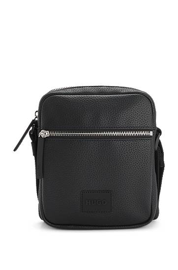 Axelväska BOSS HUGO Grained Faux-Leather Reporter Bag Svart | 50535669