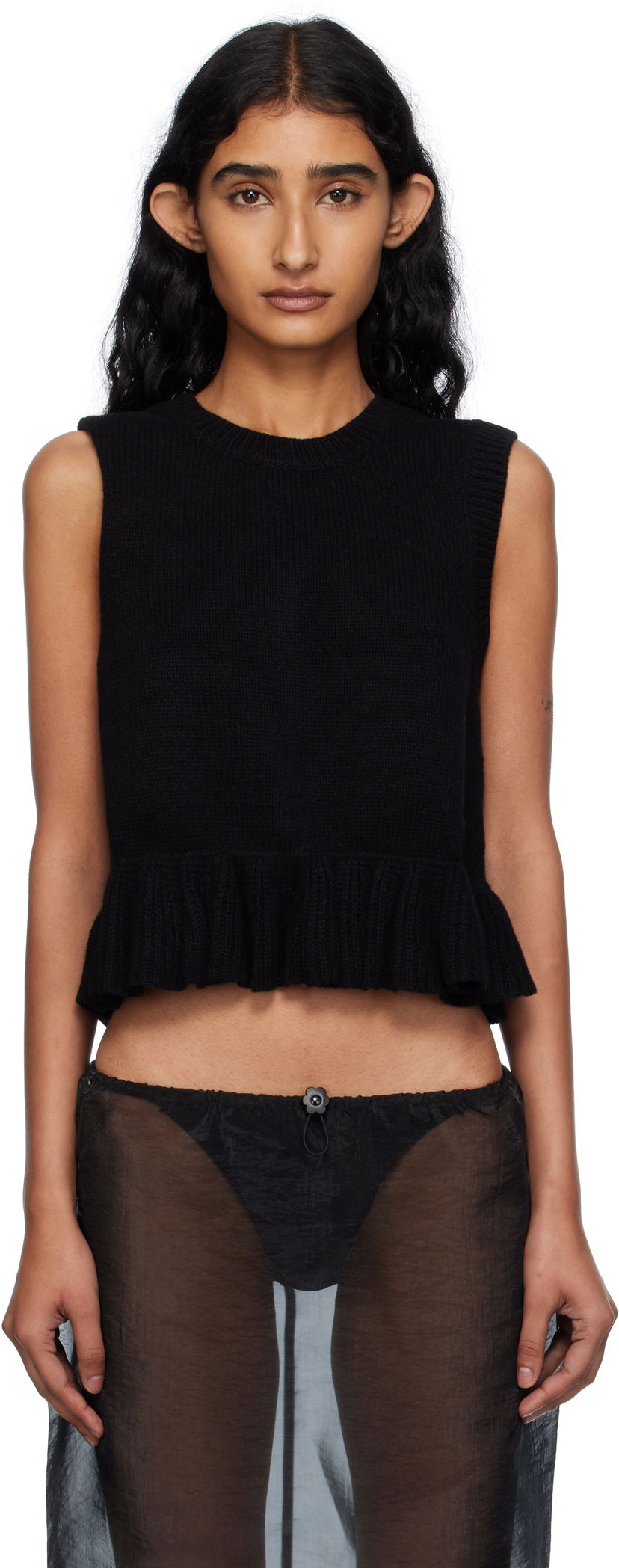 Väst Cecilie Bahnsen Cecilie Bahnsen Bill Knit Ruffle Hem Vest Svart | 2.25KNI53003 BILL VEST