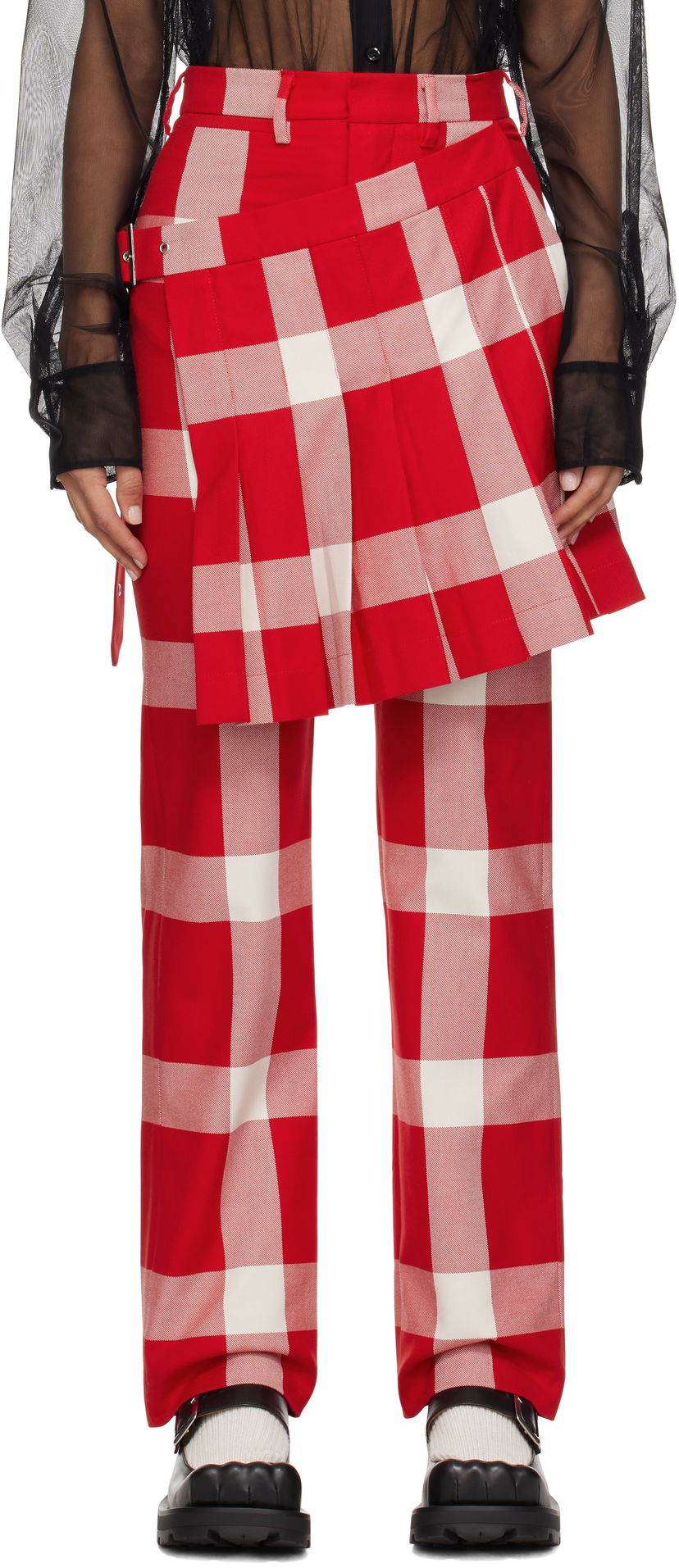 Byxor Charles Jeffrey Loverboy Plaid Layered Trousers Röd | 41030401