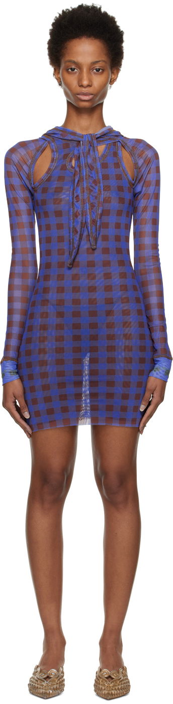 Klä Ottolinger Ottolinger Checked Hooded Minidress Blå | 101207