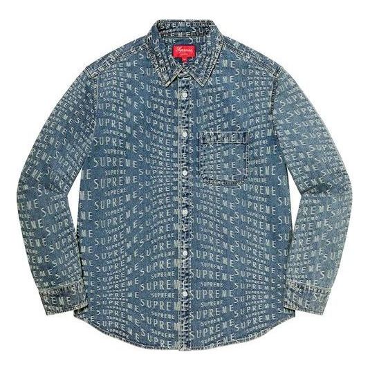 Skjorta Supreme Warp Jacquard Logos Denim Shirt Blå | SUP-SS21-697, 0