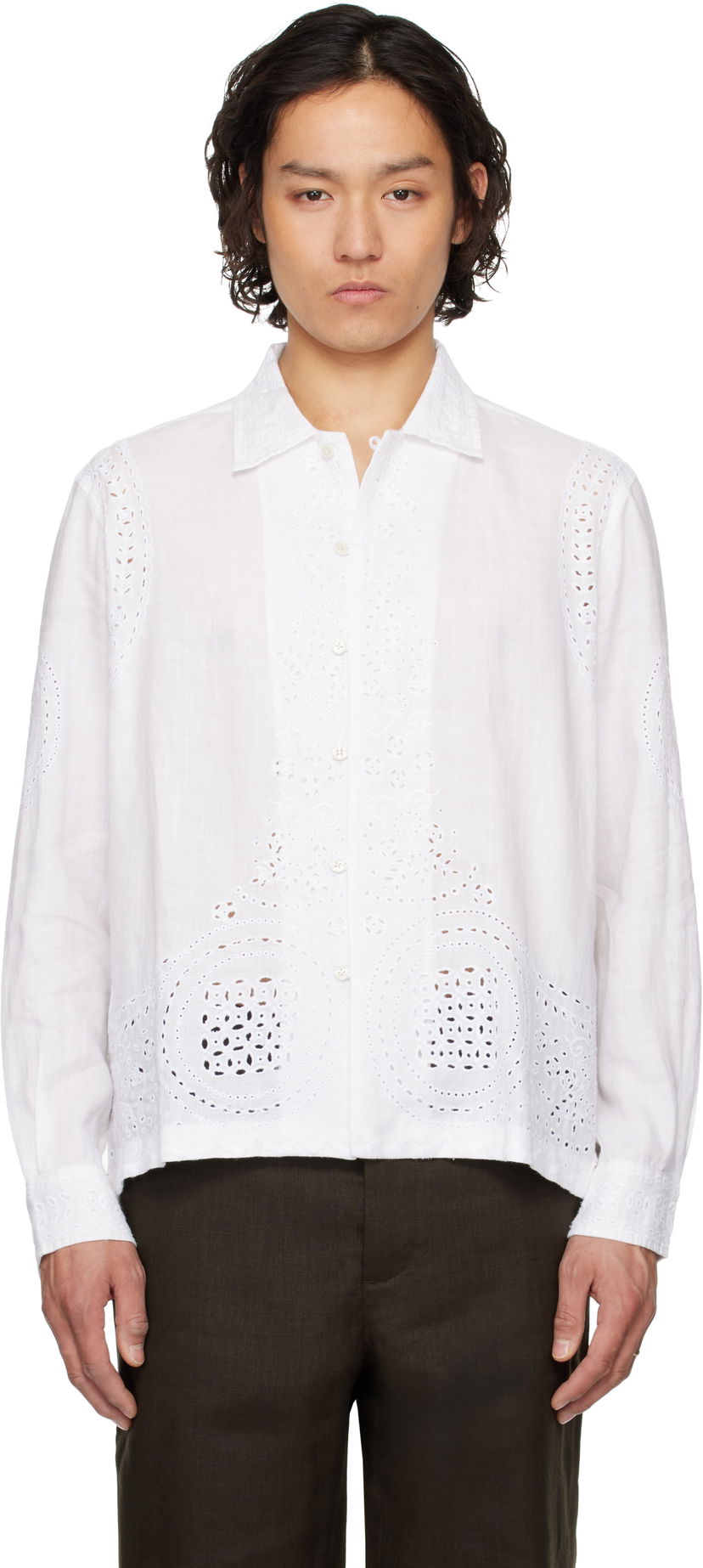 Skjorta Bode Bode Belvoir Eyelet Shirt Vit | MRS25SH039