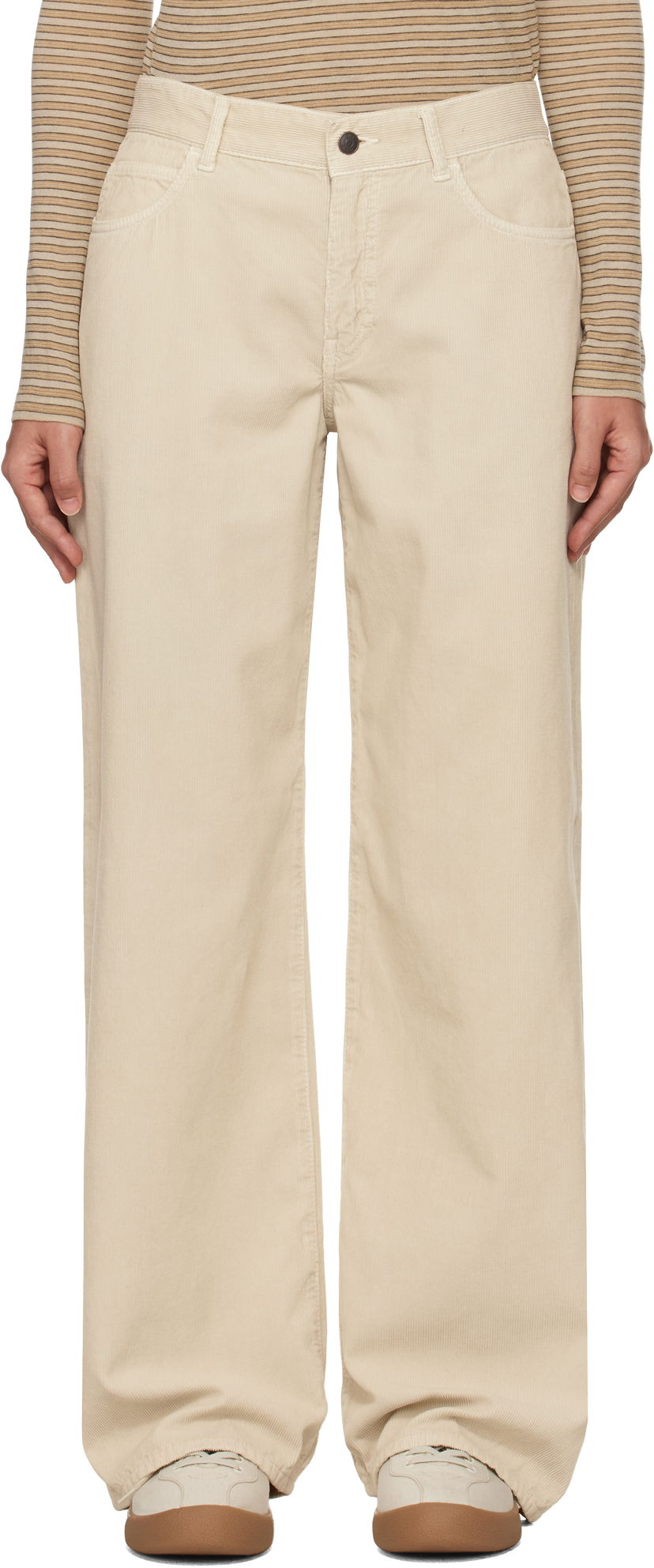 Byxor The Row The Row Eglitta Wide-Leg Corduroy Trousers Beige | 6525-W3724