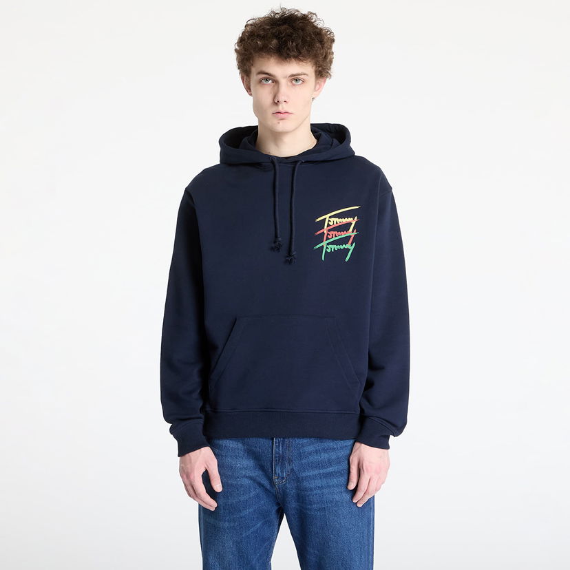 Sweatshirt Tommy Hilfiger Tommy Jeans Relaxed 3 Color Sign Hoodie Mörkblå | DM0DM21372 C1G