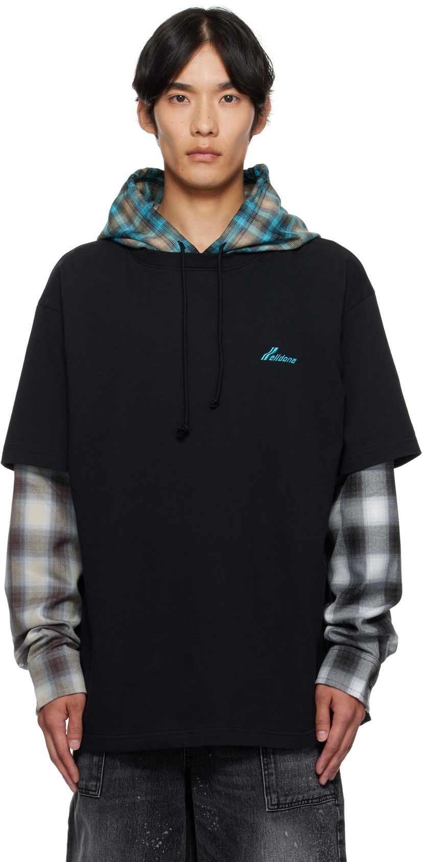 T-shirt We11done We11done Checkered Layered T-Shirt Svart | WD-TT2-25-783-U-BK