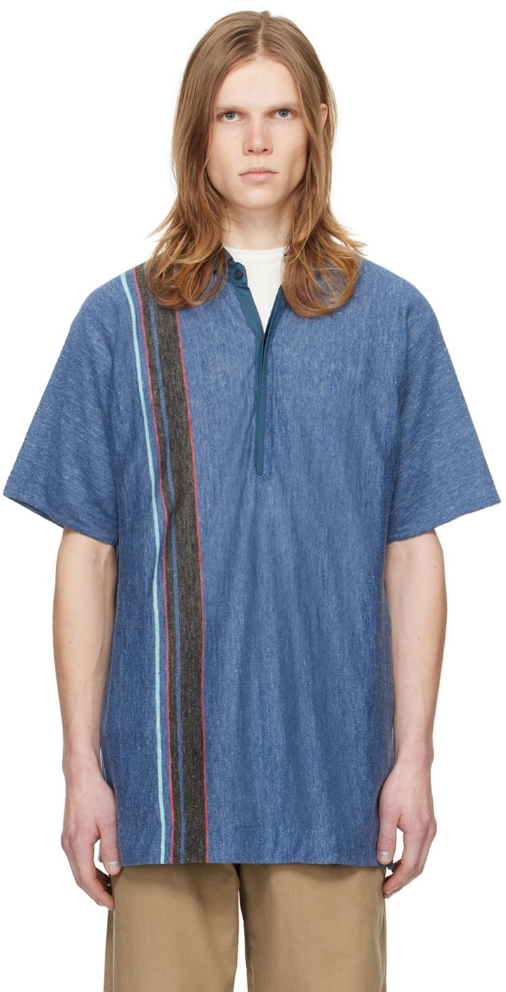 Polotröja The Row Striped Linen Shirt Blå | 531-Y713