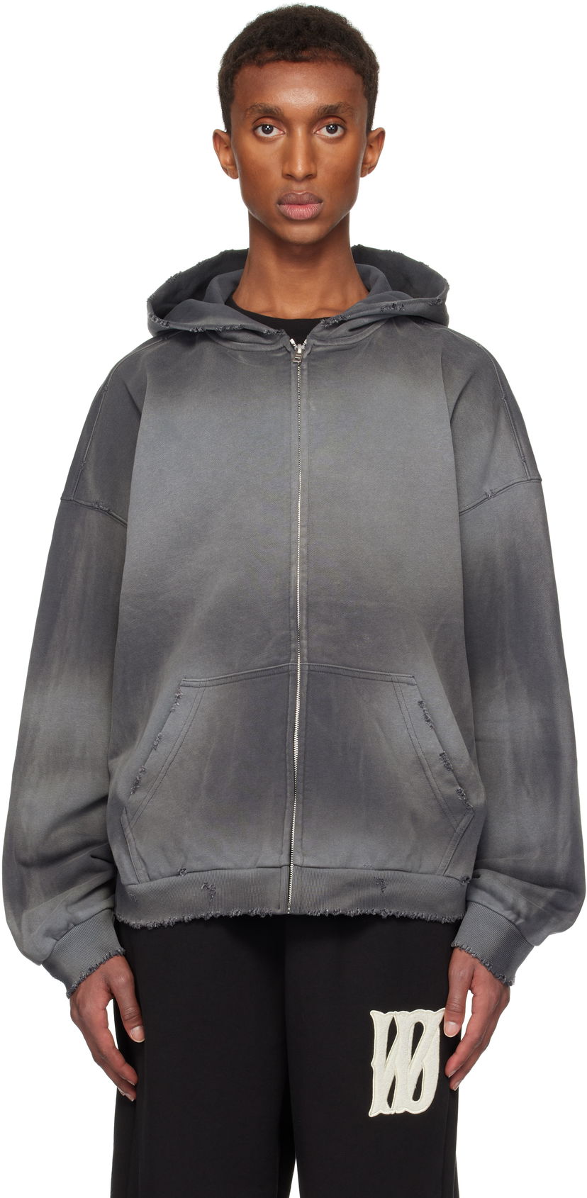 Sweatshirt We11done We11done Distressed Zip-Up Hoodie Grå | WD-TJ3-24-833-U-CH