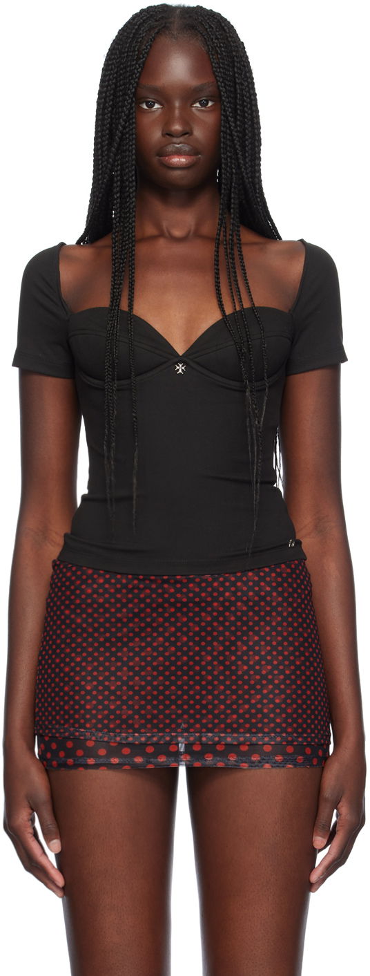 Linne Miaou Miaou Olivia Sweetheart Neck T-Shirt Svart | 7143SHJBLK