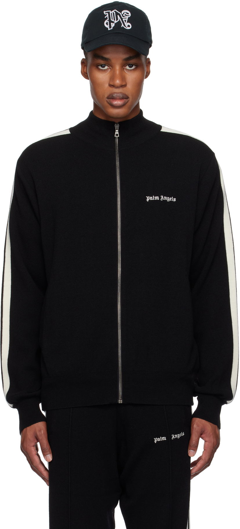 Jacka Palm Angels Wool & Cashmere Track Jacket Svart | PMHA028F24KNI0011003