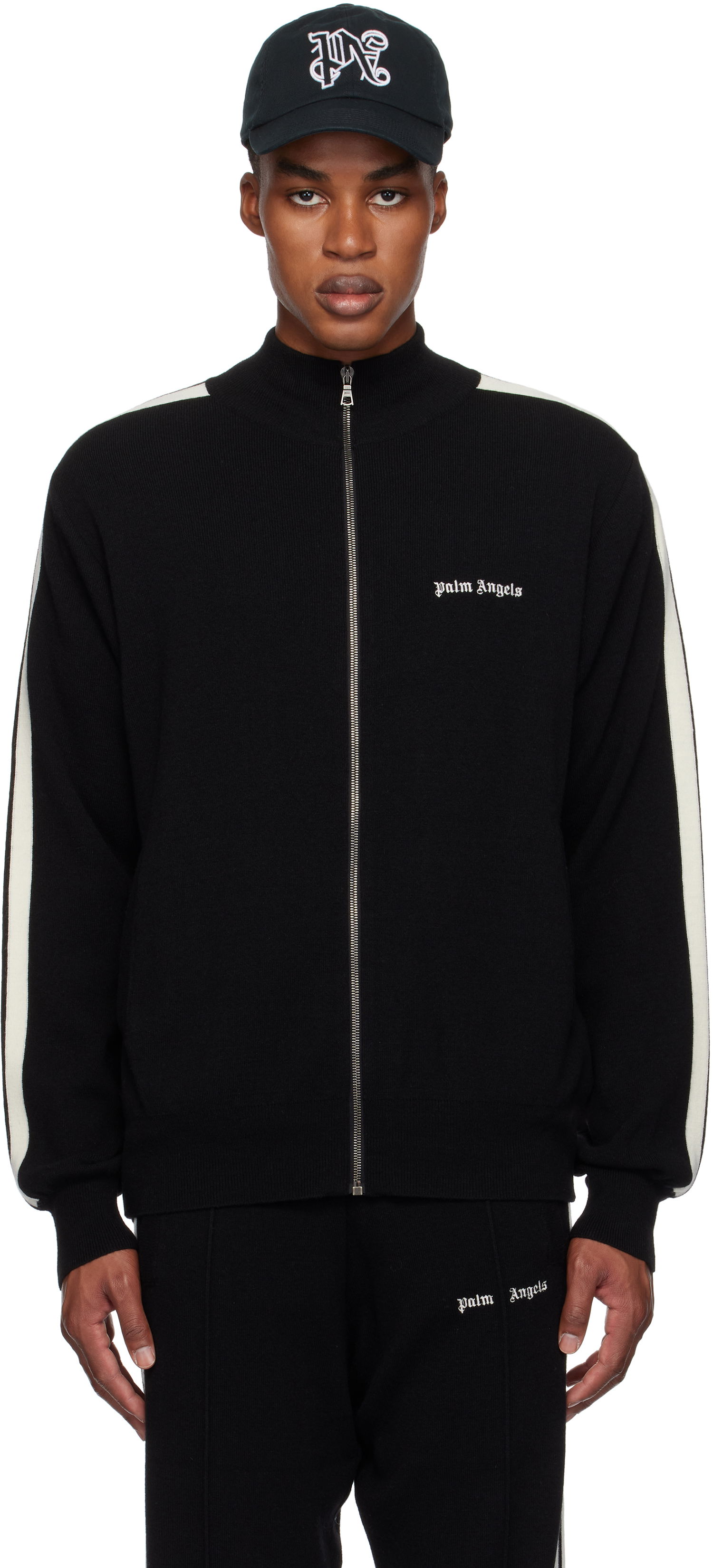 Jacka Palm Angels Wool & Cashmere Track Jacket Svart | PMHA028F24KNI0011003, 0