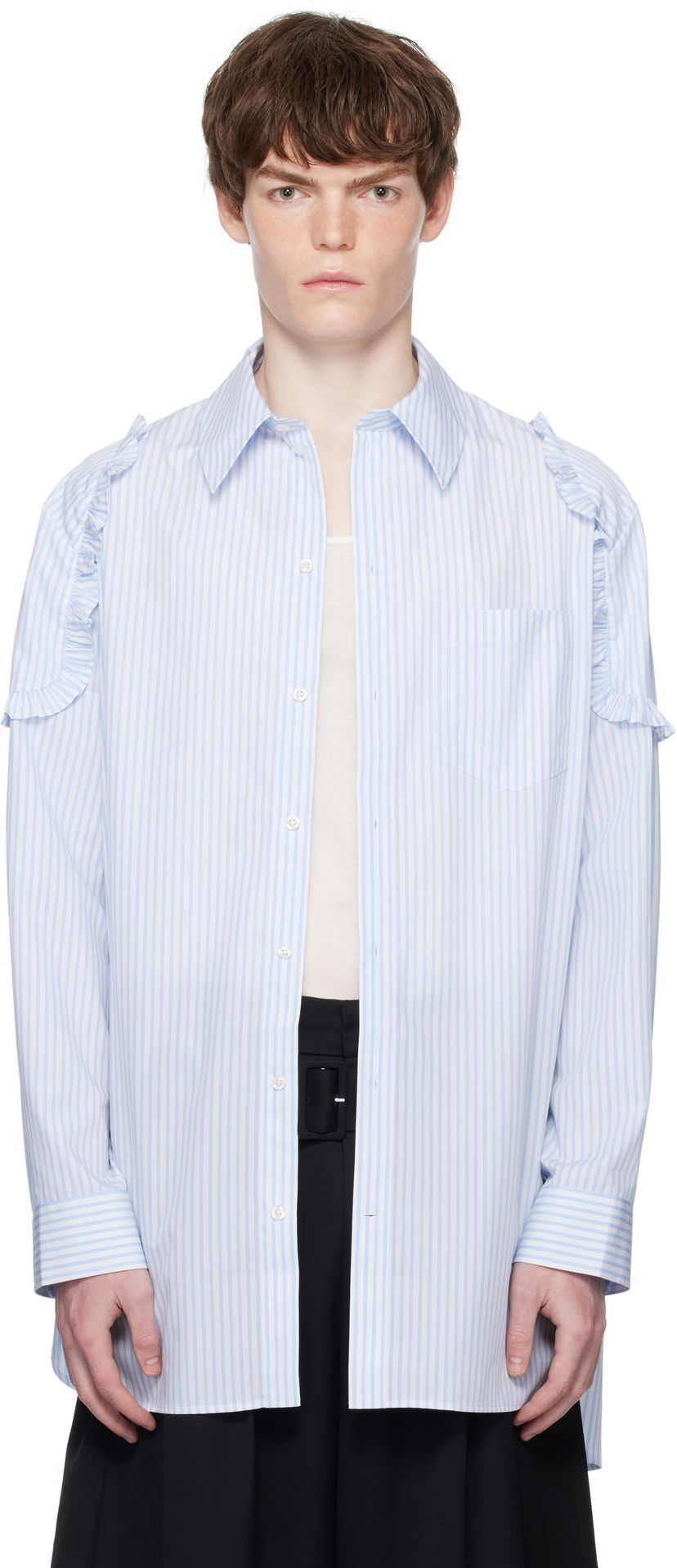 Skjorta Simone Rocha Simone Rocha Ruffle Shoulder Patch Tunic Shirt Blå | 5383 1026