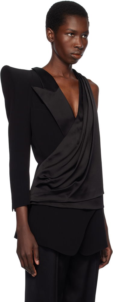 Linne Balmain Balmain Asymmetric Structured Blouse Jacket Svart | EF0AQ120MF01, 1