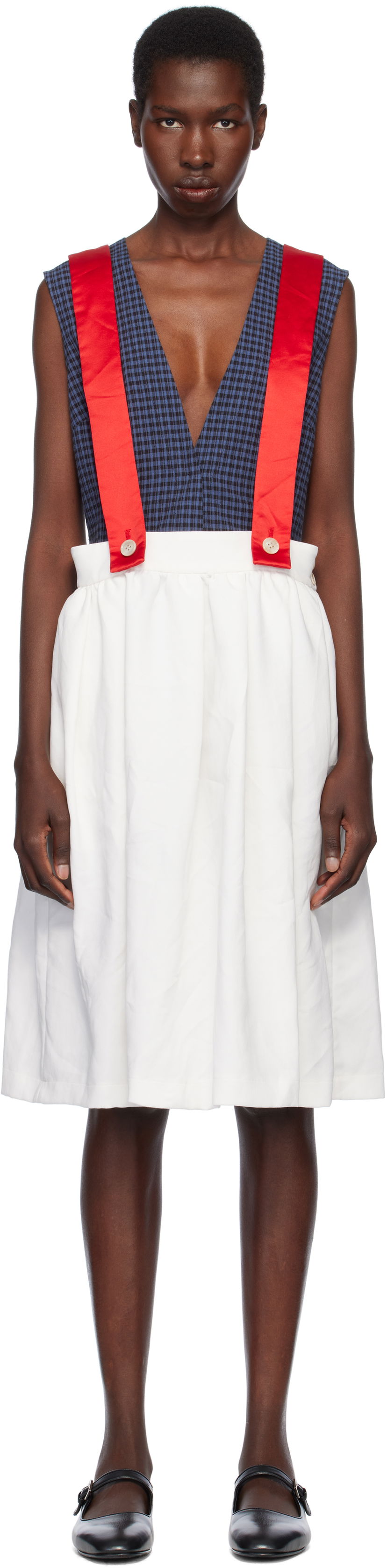 Kjol Comme des Garçons Comme des Garçons Girl Gabardine & Satin Midi Skirt Vit | NO-A005-051