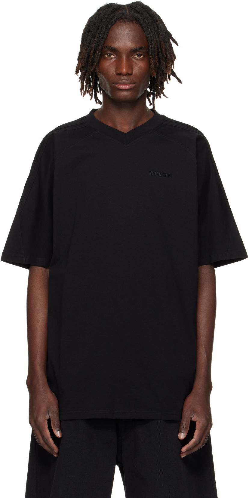 T-shirt VETEMENTS Cut-Up V-Neck T-shirt Svart | UH76TR260B