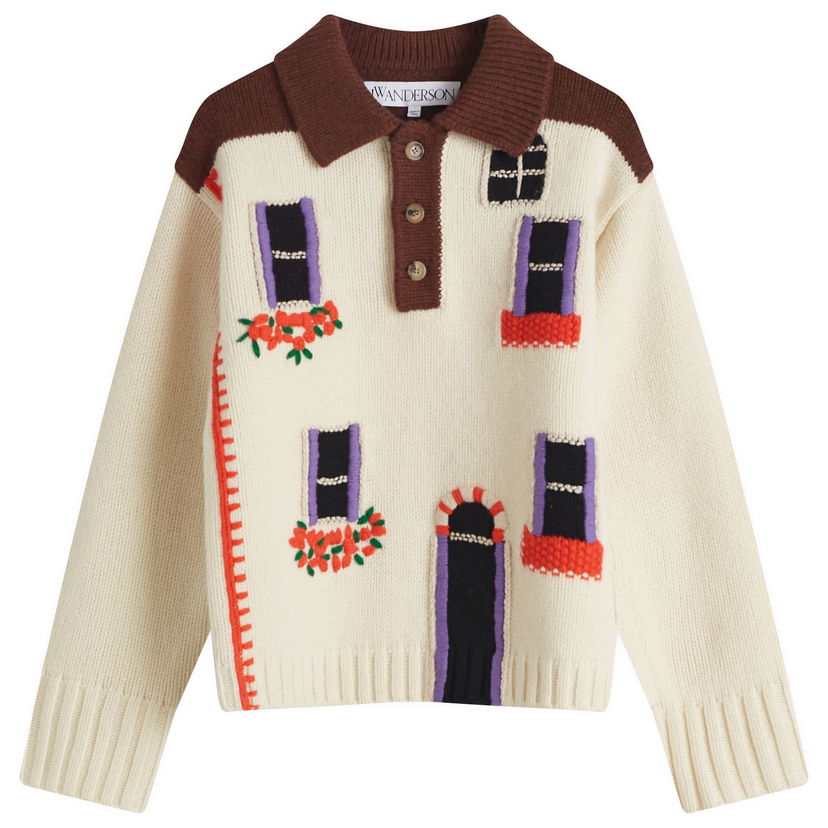 Sweater JW Anderson House Polo Knit Jumper Vit | KW1405-YN0413-130