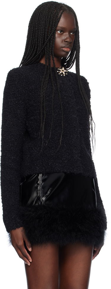 Sweater Blumarine Blumarine Alpaca Brooch Cardigan With Feather Trim Svart | A444M120A, 1