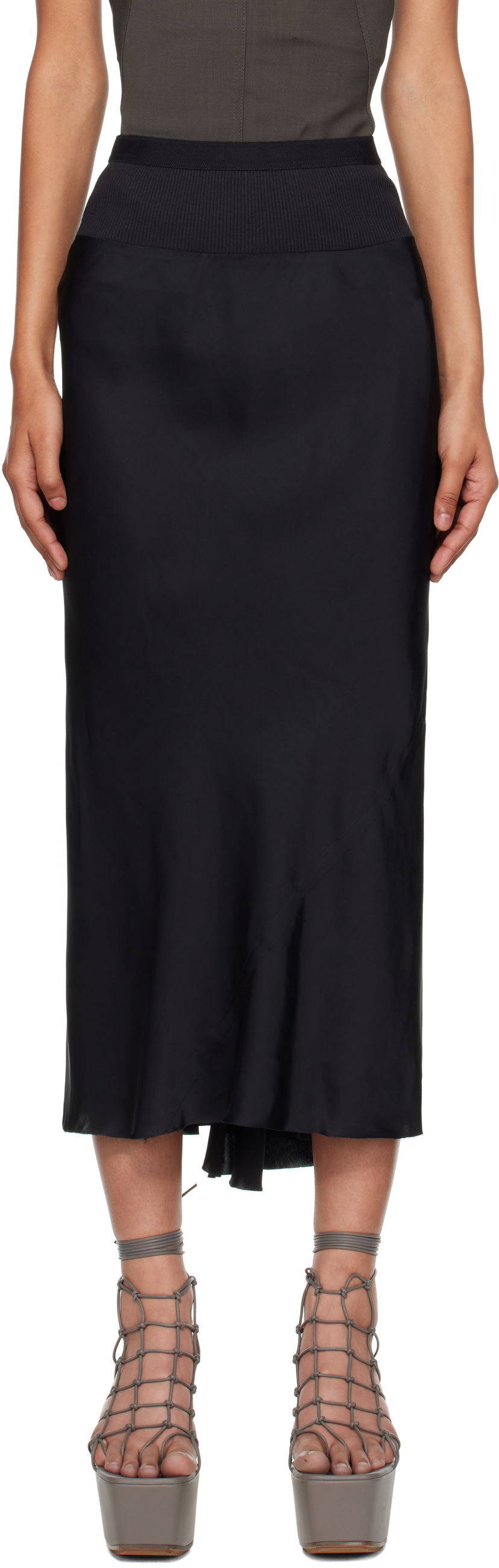 Kjol Rick Owens Rick Owens Concordians A-Line Bias Midi Skirt Svart | RP02E4343 SCH