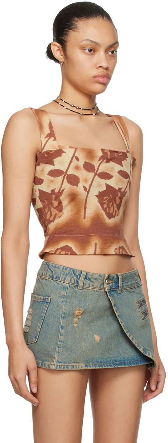 Linne Miaou Miaou Imogene Rose Print Tank Top Brun | 7023WOSSRO, 1