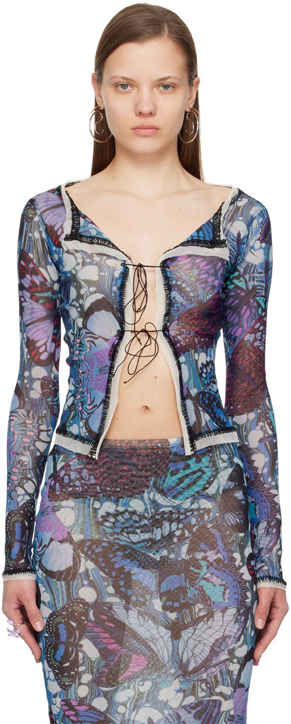 Linne Jean Paul Gaultier Gaultier Butterfly Print Tie Cardigan Blå | 24/25-F-CD006-T545-5090