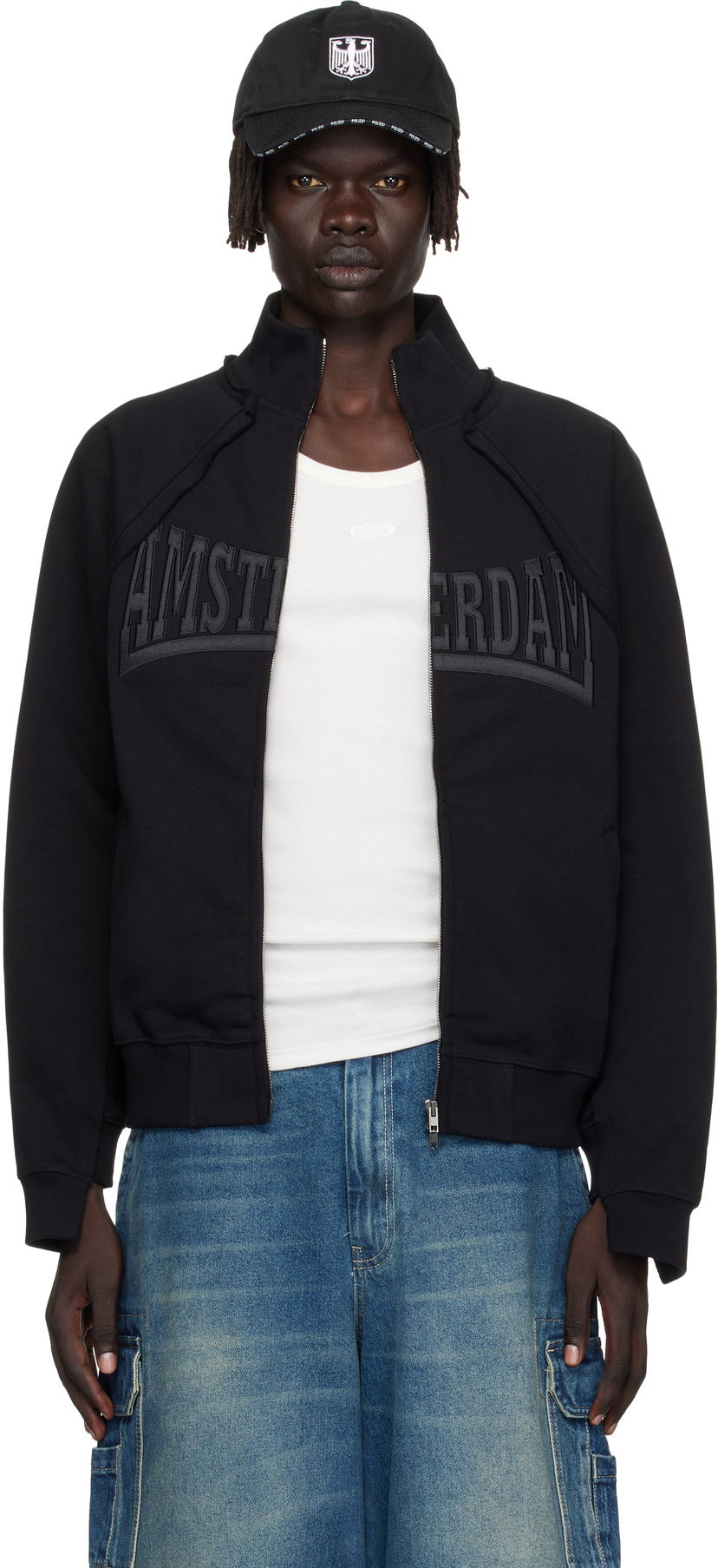 Sweatshirt VETEMENTS VETEMENTS 'Amsterdam' Patched Zip-Up Sweatshirt Svart | UH76ZU760BB