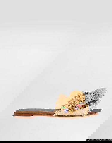 Tillbehör Dolce & Gabbana Dolce & Gabbana Braided Fringed Raffia Slide Sandals with Pompoms and Jewels Beige | CQ0648AM4478B139, 0