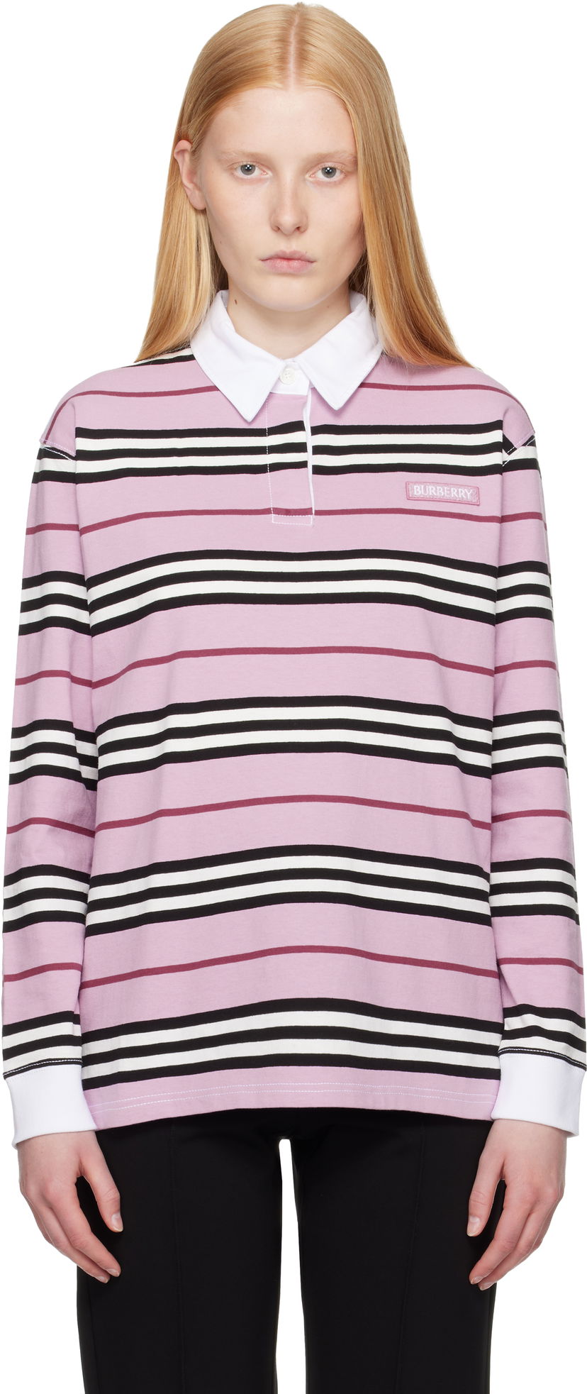 Polotröja Burberry Burberry Long Sleeve Striped Polo Rosa | 8106581