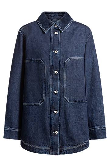 Skjorta BOSS Oversized Denim Jacket with Contrast Stitching Blå | 50531741