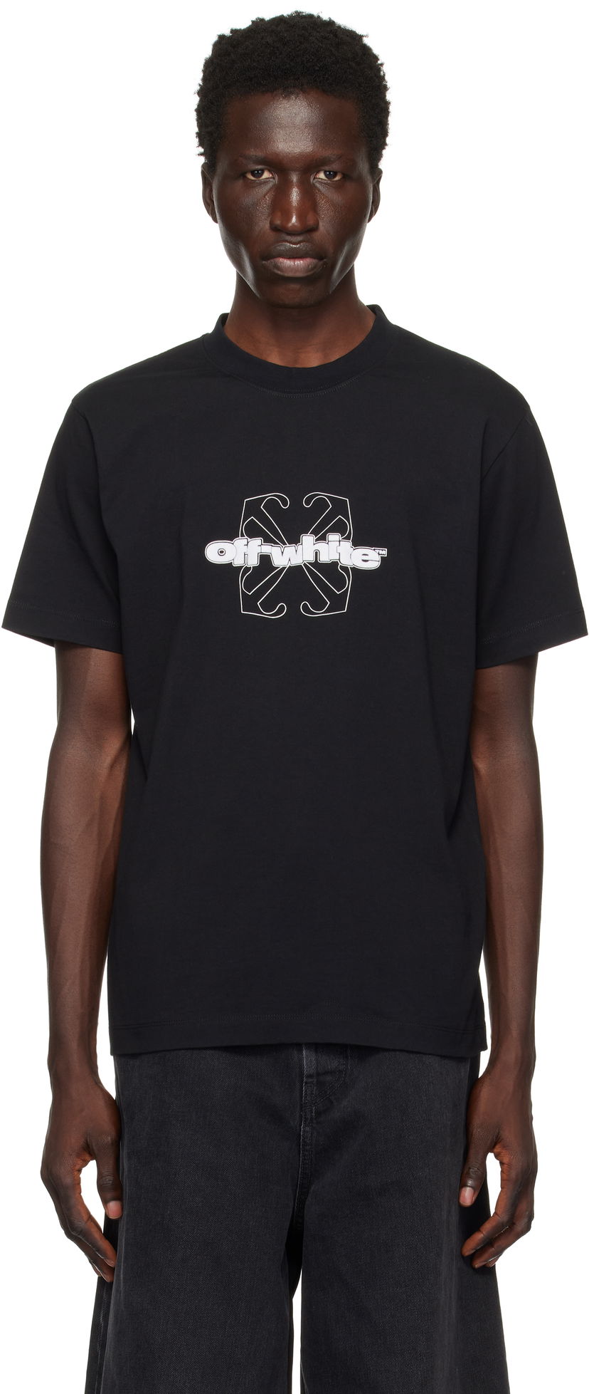 T-shirt Off-White Slim Flock Arrow T-Shirt Svart | OMAA027F24JER0071001