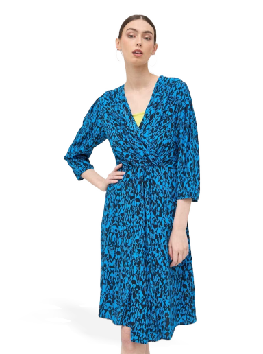 Klä BOSS Wrap-front V-neck Dress with Seasonal Print Mörkblå | 50498062