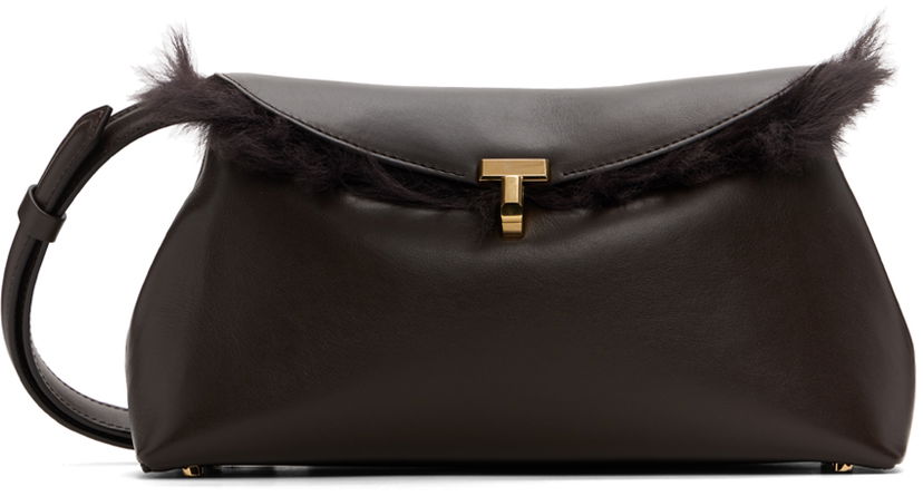 Handväska TOTEME Shearling T-Lock Clutch Bag Brun | 244-WAL0055-LE0084