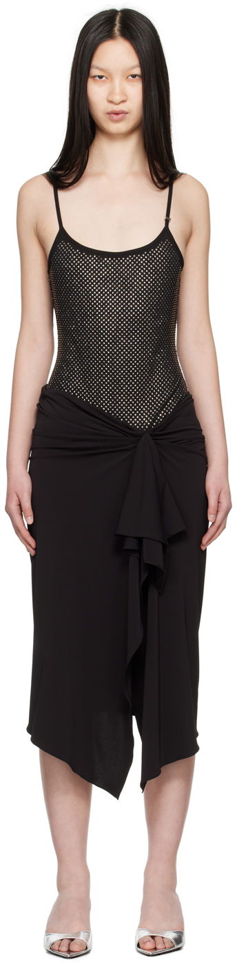 Klä The Attico Attico Crystal-Cut Draped Midi Dress Svart | 248WCM152 RY02T